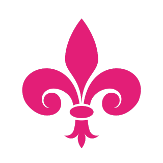 Ein magentafarbenes Fleur-de-Lis Symbol auf einem rosa Hintergrund. Das Symbol steht zentral im Bild und ist stilisiert mit geschwungenen Linien, was ihm eine moderne und elegante Ausstrahlung verleiht.